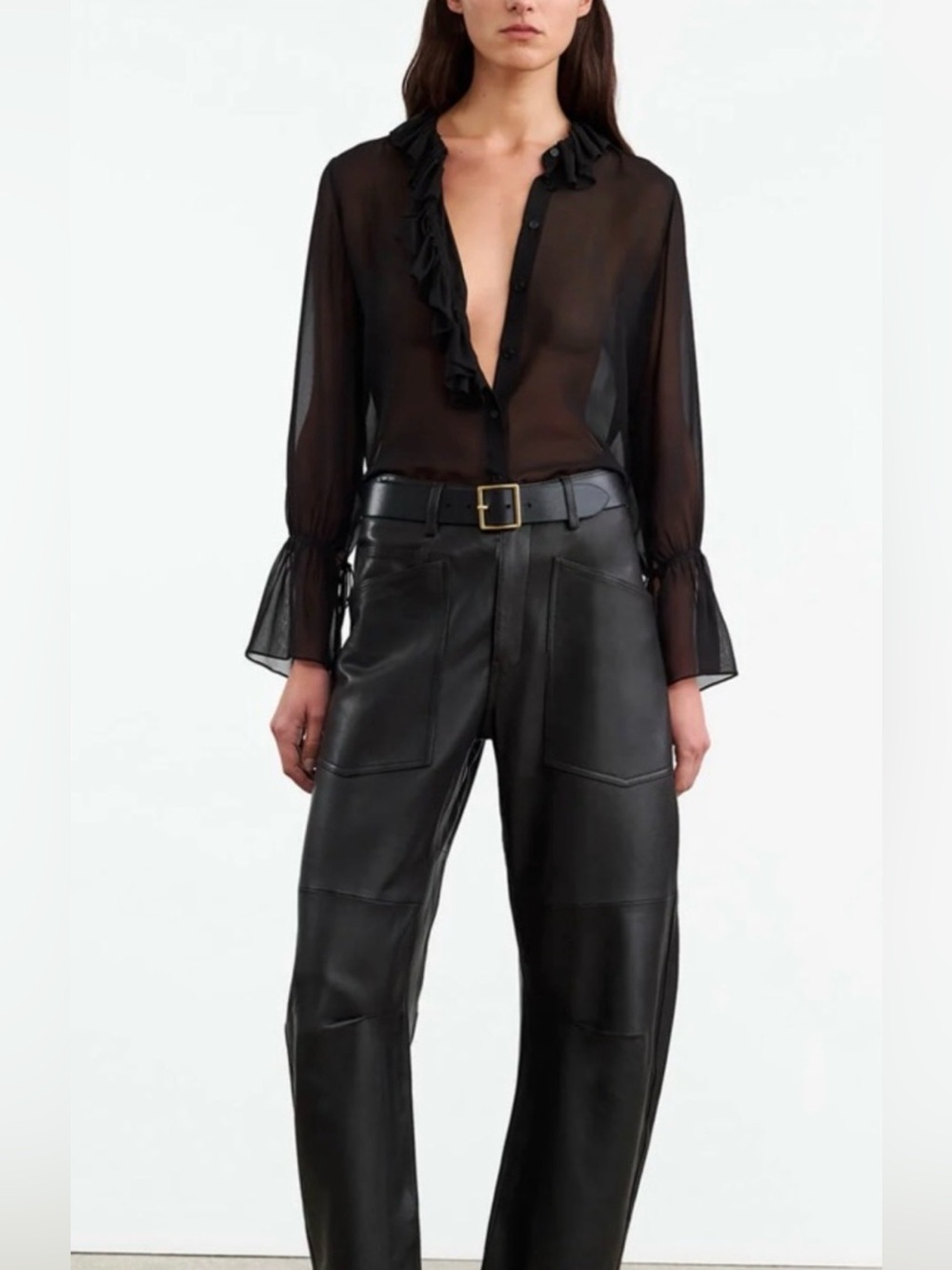 New Nili Lotan Shon Leather Pants in Black Size 4